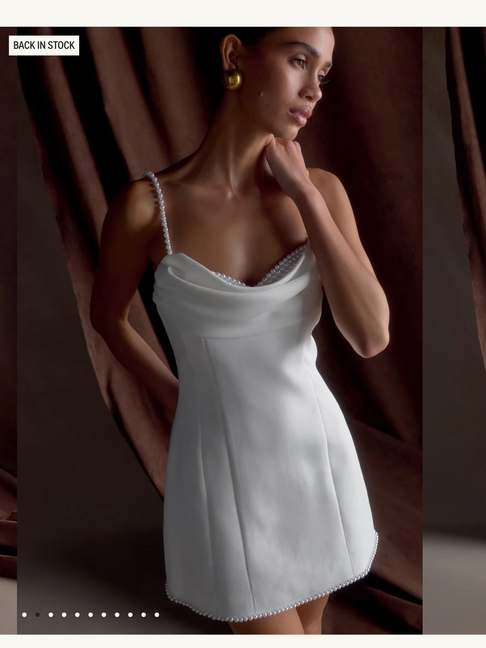 Meshki White Pearl-Trim Cowl Neck Slip